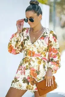 Luxxel Womens Cottagecore Floral‎ Lace Trim Boho Festival Resortwear Romper M