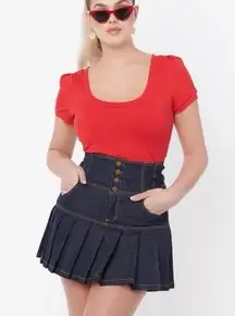 Unique Vintage High Waisted Denim Pleated Serena Mini Skirt Small