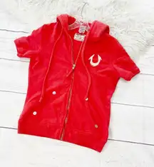 Authentic True Religion Red Short Sleeve Zip Hoodie Sweater‎ Jacket Size Medium