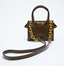 ZARA NEW  ANIMAL PRINT MINI CROSSBODY BAG BROWN‎ WITH HANDLES AND CHAIN STRAP