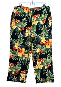 White Stag Womens Tropical Wide Leg Ankle Pants Size XL Rayon Black Botanical
