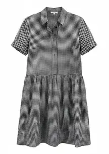 Madewell Black White Gingham Drop Waist Collared Button Front Dress 6