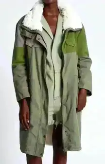 One Teaspoon Patchwork Green Fur Coat Edgy Rock n Roll Festival Bohemian