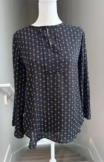 Loft Women’s Black Patterned Blouse Flared Sleeves XS Office Business Casual