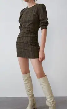 Zara Plaid Ruched Mini Dress Size XS