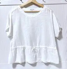 Anthropologie Cloth Stone White Linen shirt size XS Lagenlook Coastal Boho LOTR