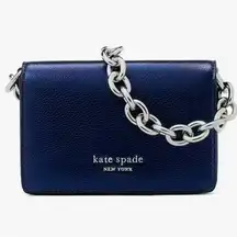 Kate Spade Natasha Metallic Pebbled Leather Chain Card Case Crossbody # KI729