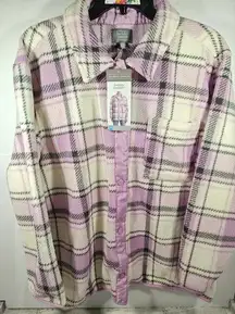 Berkley Jensen Women’s Plaid Fleece Sherpa Shacket Plush Shirt Jacket Size XL