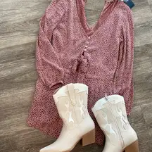 Abercrombie romper long sleeve rust brown ditsy floral western small new NWT