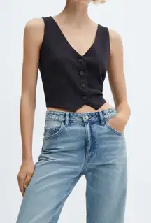 NWT Mango Black GILET Vest WITH BUTTONS Size Medium