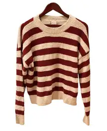 Red Taupe Striped Oversized Sweater M Preppy Collegiate