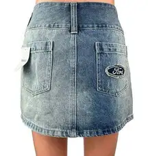 NEW Ford x Forever 21 Blue Straight Pencil Patch Logo Denim Mini Jeans Skirt L