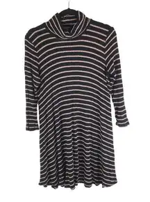 American Eagle Soft & Sexy Black & Tan Stripe Sweater Dress Turtleneck Size L