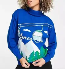 NWT Asos Threadbare Ski high neck printed sweater in blue - size 6