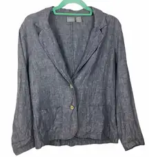 Kenar Linen Blue Chambray Two button Blazer size Medium