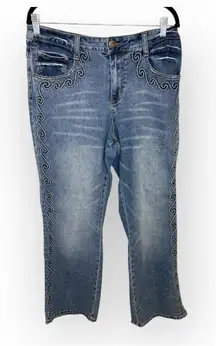 American Blues Embroidered Jeans 14 Straight Leg Mid Rise Boho Y2K Scroll Denim