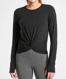 Athleta Women’s Essence Twist Top Shirt Longsleeve Thumbholes in Black Size M