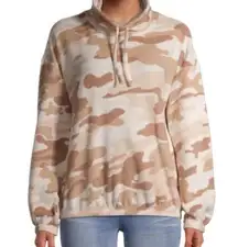 Derek Heart  Tan Cream Cinched Waist Funnel Neck Camo Sweatshirt hoodie