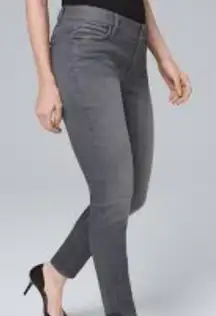 WHBM Classic Rise Skinny Ankle Faux Leather trim jeans in dark gray sz 2 EUC