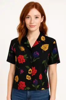 Vtg 90s flowers n leaves bright top