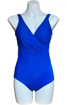 Miraclesuit Oceanus One Piece Swimsuit Faux Wrap Blue 10