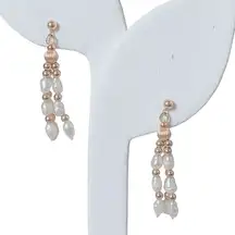 14K 14KT Yellow Gold Authentic Pearls 3 Strands Drop Earrings