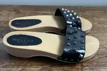Sesto Meucci Sandals Black Stephy Studded Patent Clog Wood‎ Bottom Women sz 37