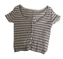 Hollister Striped Ribbed Button Front Cropped Top Women's Size S