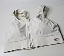 VFUS White Sports Bra Sz L Front Zip Adjustable High Impact Hook and Loop Sporty