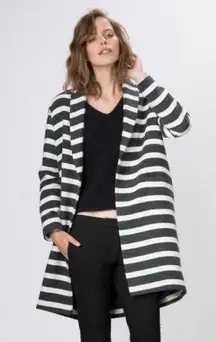 Maje Goelette Charcoal & Off White Striped Woven Coat size small