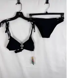 Emme Jordan Black Bikini Set Ring Detail Tie Straps Swimsuit small size‎