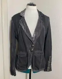 Aratta Silent Journey gray velvet trim military blazer jacket. Size S