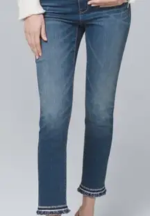 WHBM Mid-Rise Fringe- Hem Slim Crop Jeans in Medium Wash sz 10 EUC