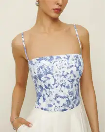 Reformation Overland Linen Top Floral Print Summer Coquette Larkspur Size 0