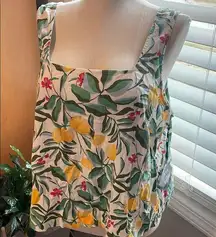 Ava & Viv Floral Sleeveless Lemon Floral  button down back plus size top 2X