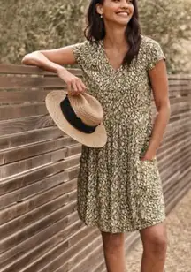 Garnet Hill Summer‎ Day Dress Green White Leopard Print Pockets Boho Womens 6