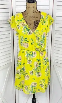 Prince & Fox Aeropostale Floral Ruffle Surplice Dress Yellow Peach Medium