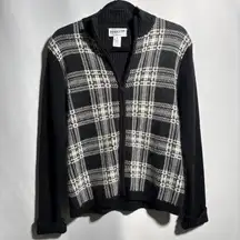 Pendleton Womens Black White Plaid Zip Up Sweater M Silk Angora Cashmere Wool