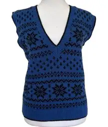 Vintage Fair Isle Wool Sweater Vest Sz S Blue Adrienne Vittadini Winter Academia