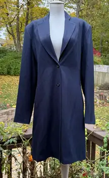 Herman Geist Coat Women's M 8 Navy Blue Long Blazer Old Money Quiet Luxury Vtg