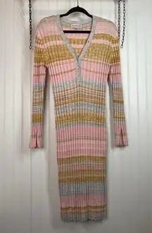Willow & Wind Striped Multi Color Knit Long Sleeve Henley Sweater Dress Size S