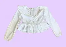 Boho Cottagecore White Long Sleeve Button Up Crop Top Blouse 🔥