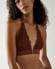 We Are HAH Groupie Triangle Bralette Milk Chocolate Lace Halter Open Back Size S