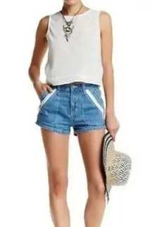 Free People Sweet Surrender Lace Pocket Denim Shorts