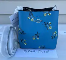 Coach Mini Town Bucket Bag With Floral Bow Print -Blue Multi