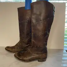 Liberty Black Tall Brown Leather Boots Size 7.5 Distressed Studded LB 711310