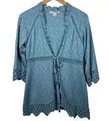 RXB Cardigan Women Size M Tie Front Ruffle Crochet Lace Trim Overlay Sweater Y2K
