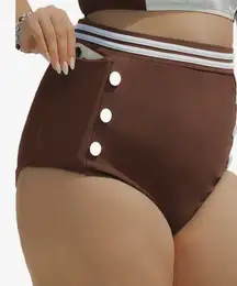 Women's Plus Size High Waisted Bikini Bottoms Tummy Control Swim Bottom with Side Pockets Full Coverage Swimsuit