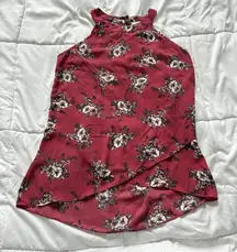 C Womens Size Small Blouse Sleeveless Red White Floral High Neck Layered