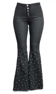 Banjul Black Flare Jeans with White pearl Accents
